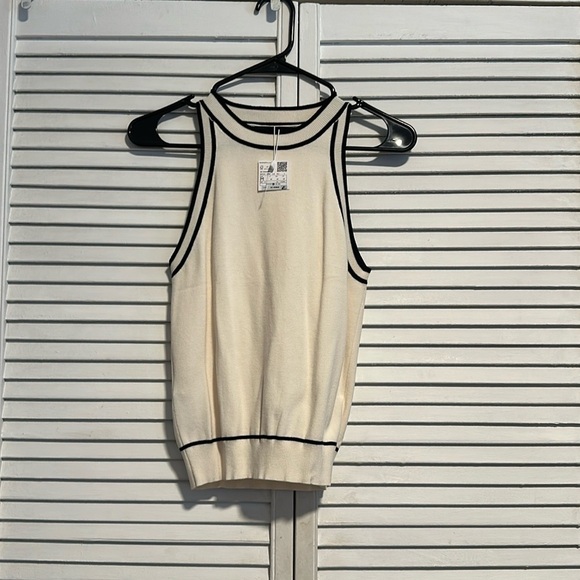 Mango Tops - Mango Cream Sleeveless Top with Black Trim